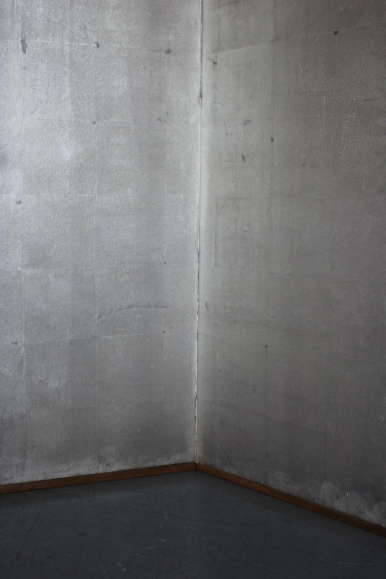 B46 Old Japanese 6panels, Silver Paper, folding Screen, brown-rimmed For Sale 4