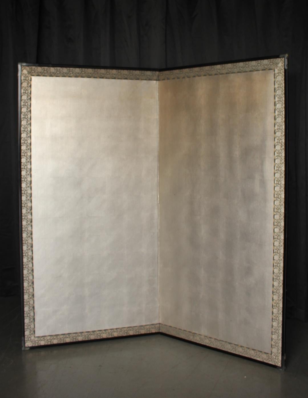 B48 Old Japanese Silver folding screen, Byobu 2panel For Sale 1