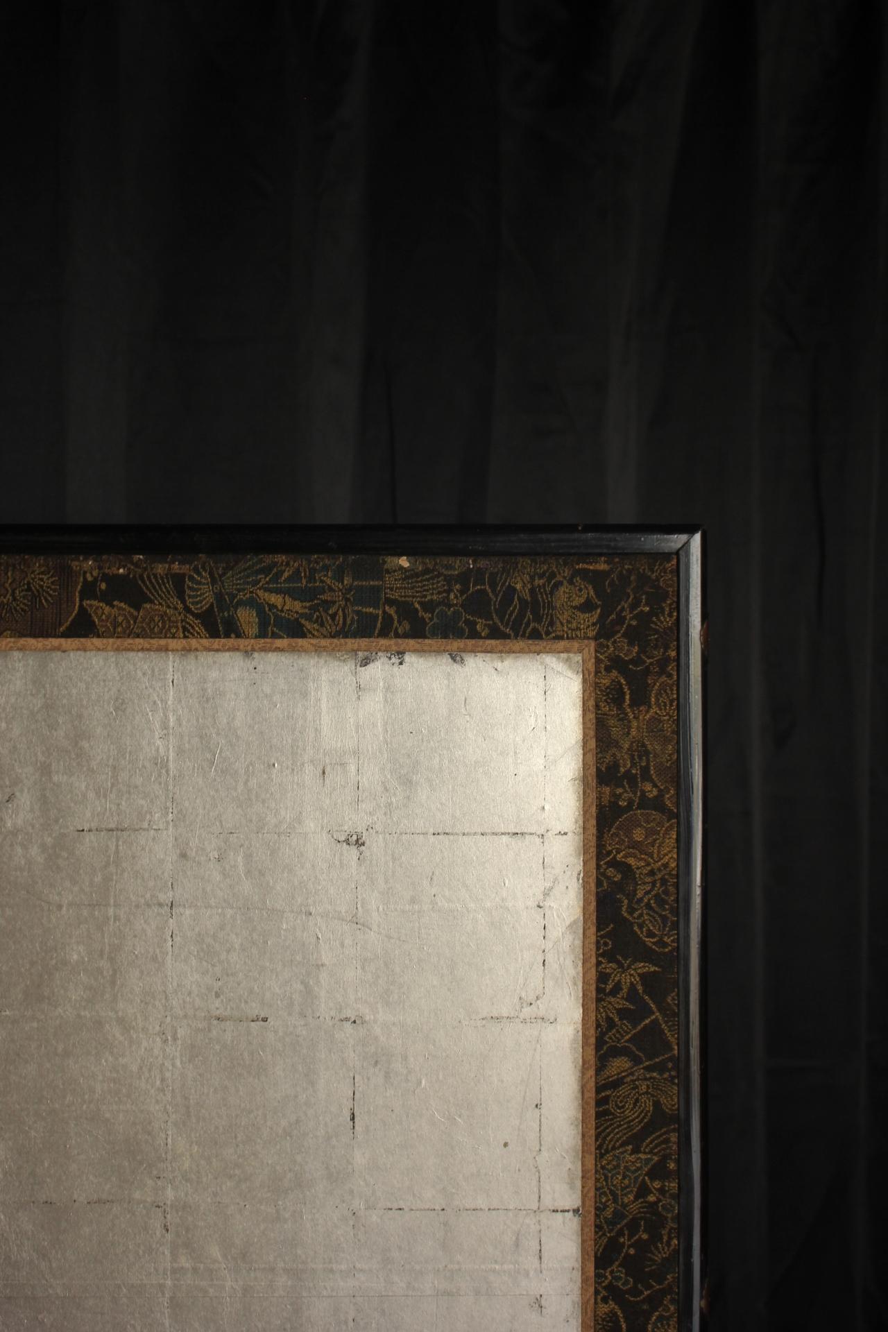 B49 Old Japanese Silver folding screen, Byobu 2panel For Sale 7