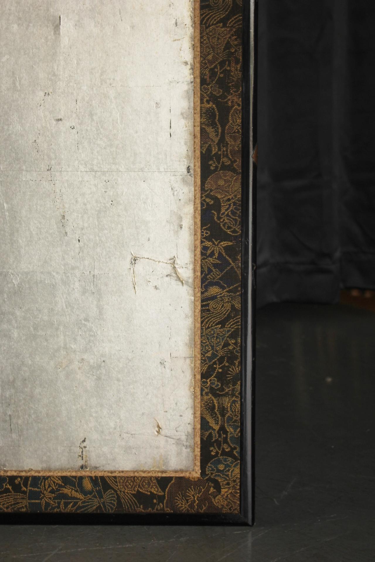 B49 Old Japanese Silver folding screen, Byobu 2panel For Sale 9