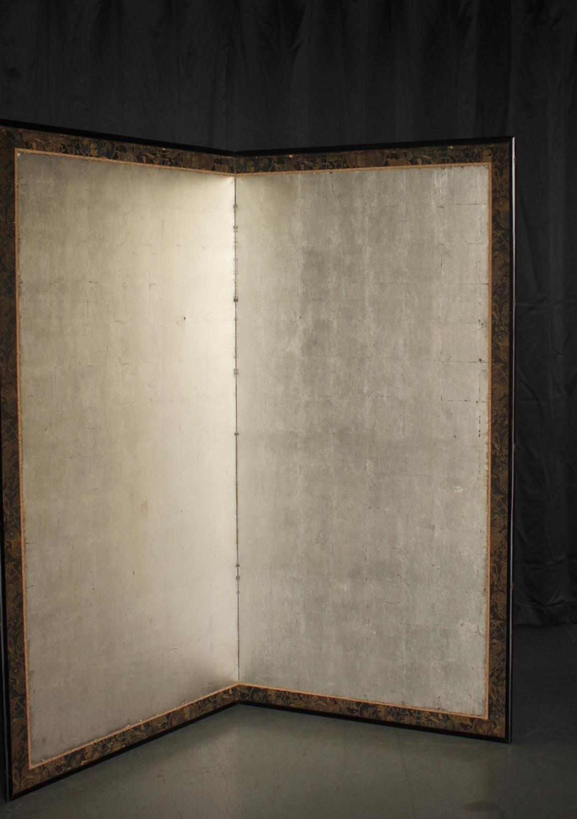 B49 Old Japanese Silver folding screen, Byobu 2panel For Sale 10