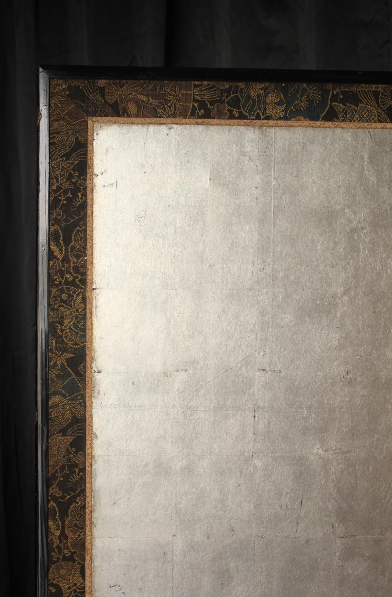 B49 Old Japanese Silver folding screen, Byobu 2panel For Sale 1