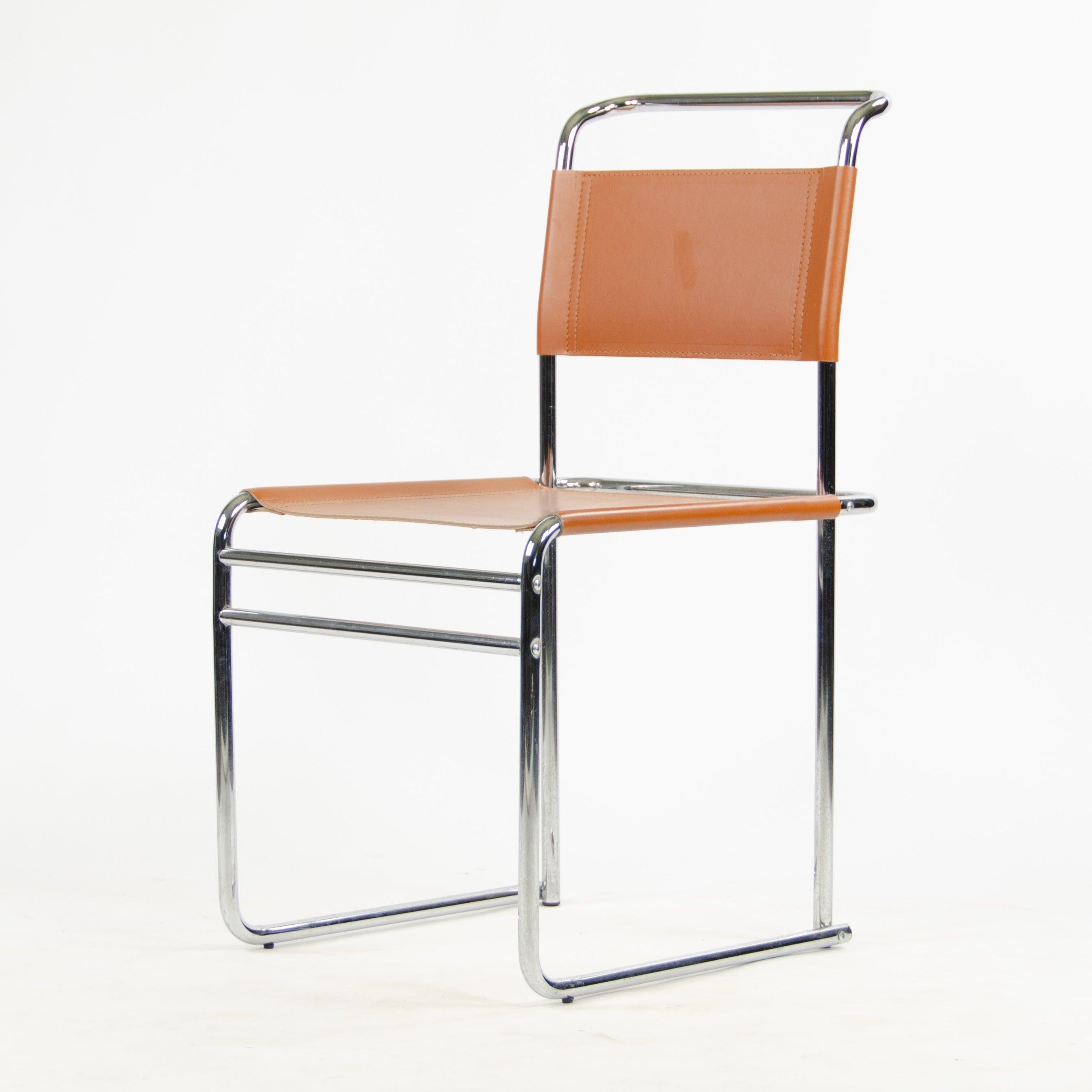 Modern B5 for Marcel Breuer Set of 4 Chrome Leather Bauhaus Dining Chairs for Tecta For Sale