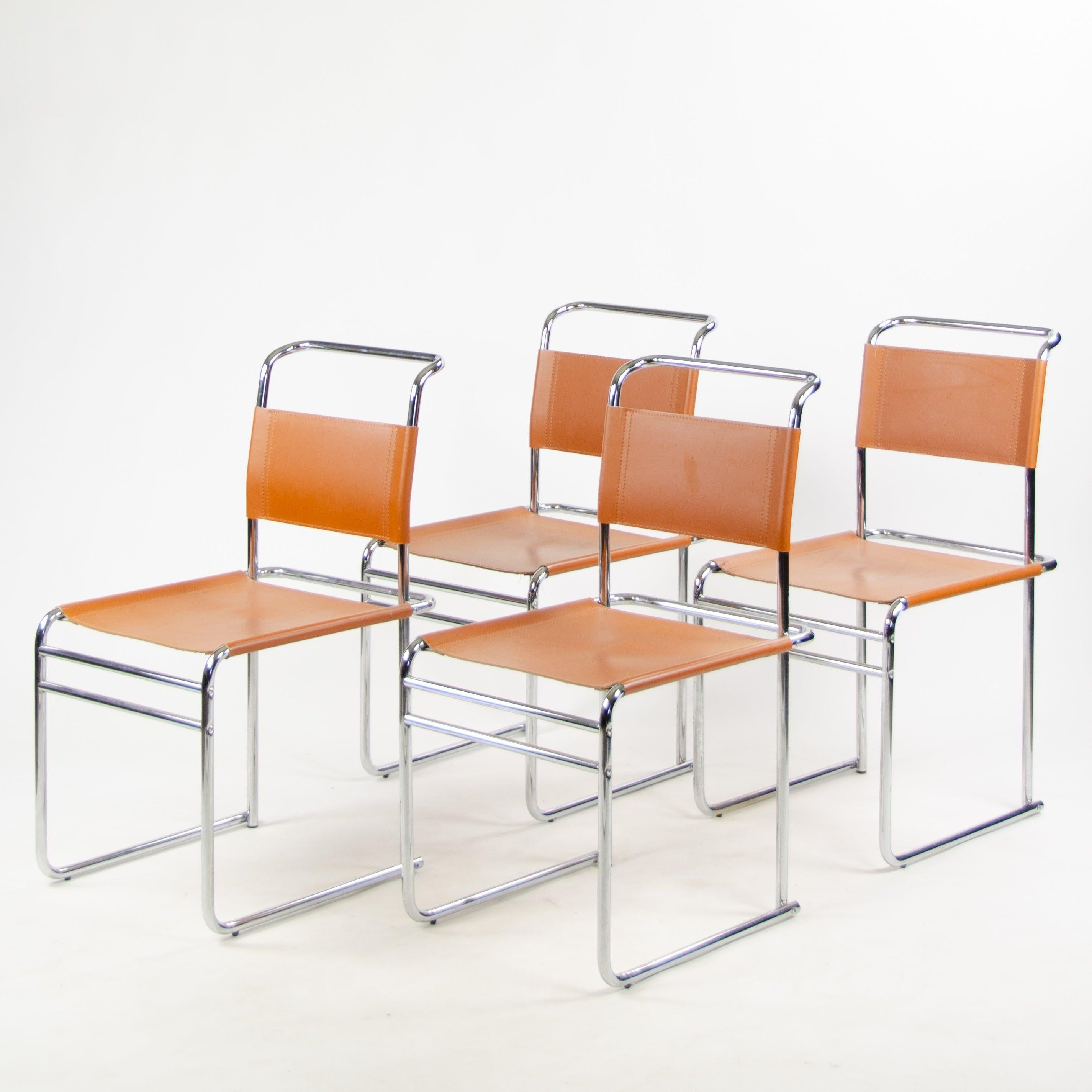 Ensemble de 4 chaises de salle à manger Bauhaus en cuir chromé B5 pour Marcel Breuer pour Tecta en vente