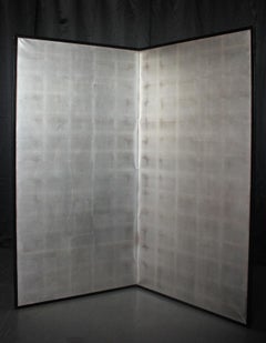 B51 Old Japanese Antiques Silver folding screen, Byobu 2panel