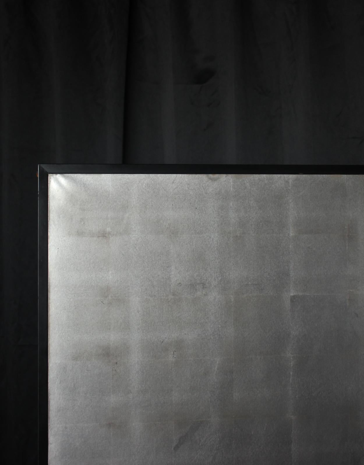 B51 Anciennes antiquités japonaises Paravent en argent, Byobu 2 panneaux en vente 2