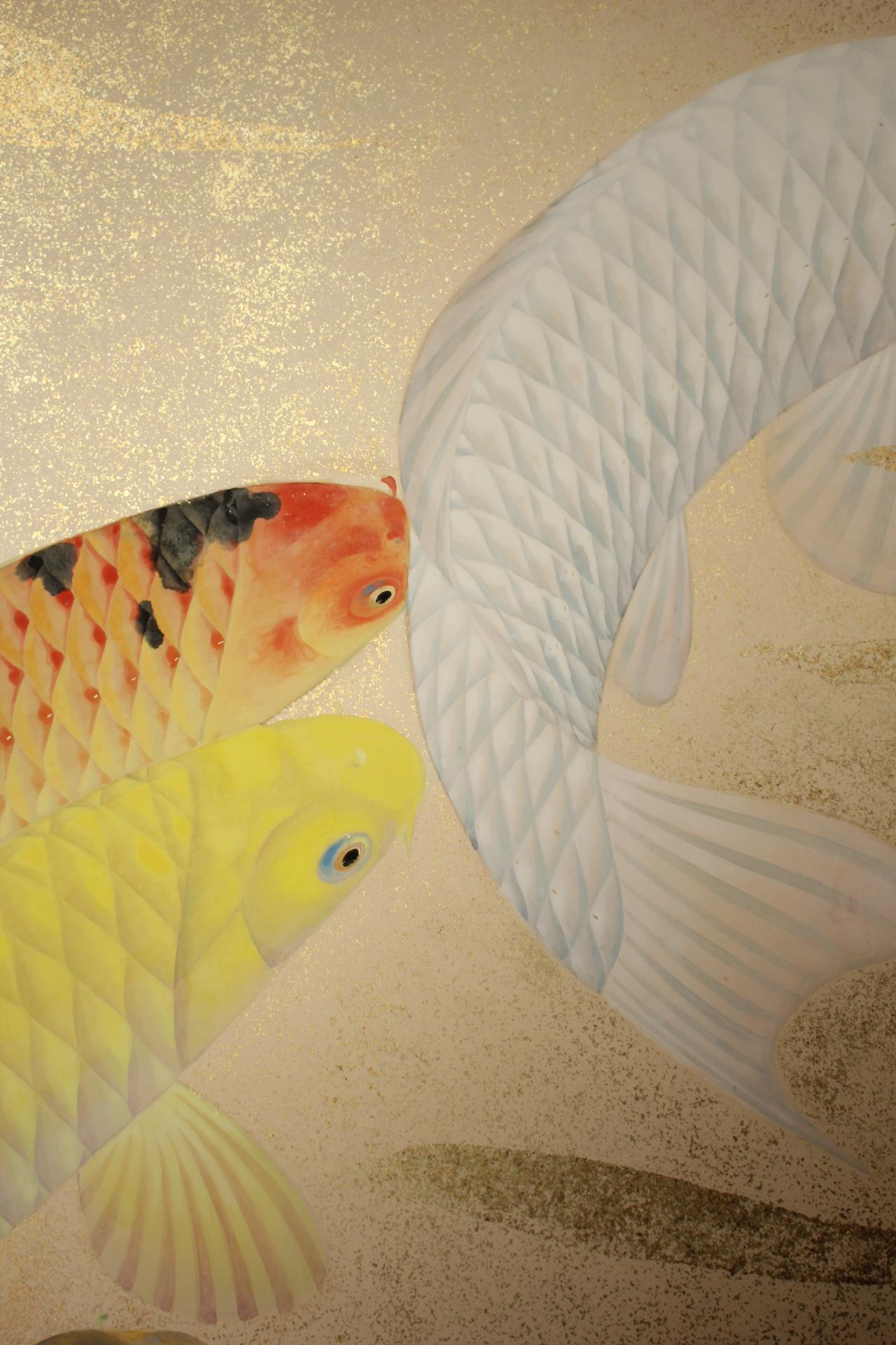 B53 Old Japanese Art a folding screen, Byobu 2panel, Carp in flowing water For Sale 4