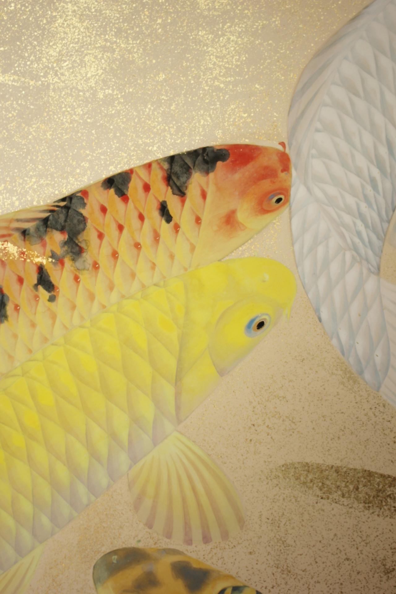 20th Century B53 Old Japanese Art a folding screen, Byobu 2panel, Carp in flowing water For Sale