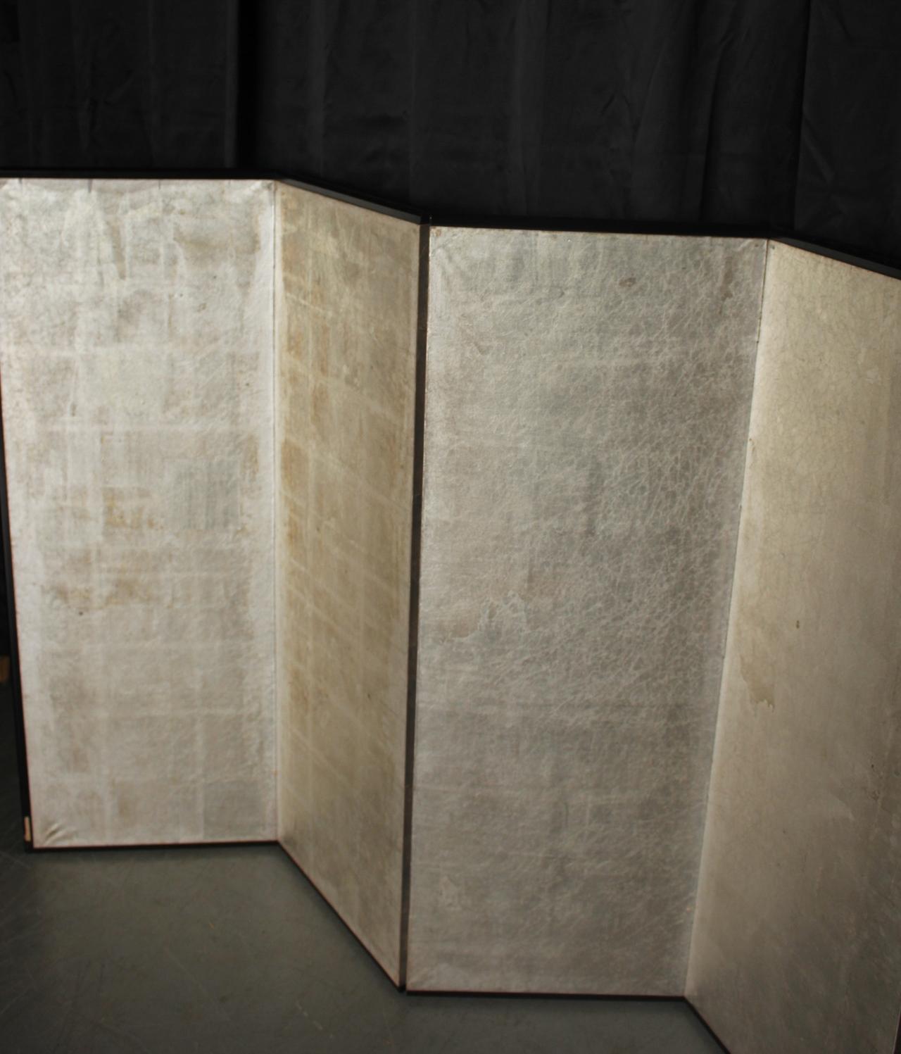 B55 Old Japanese silver paper 6panel folding screen middle size For Sale 10