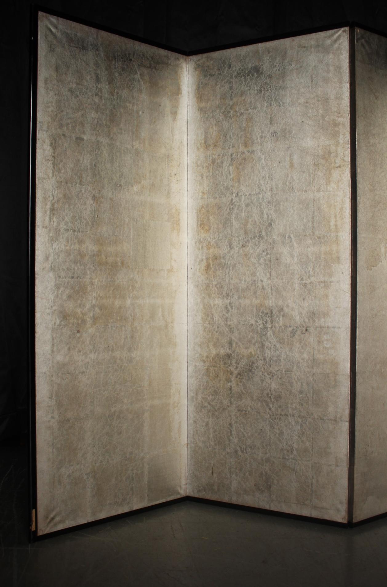 B55 Old Japanese silver paper 6panel folding screen middle size In Fair Condition For Sale In Niiza, JP