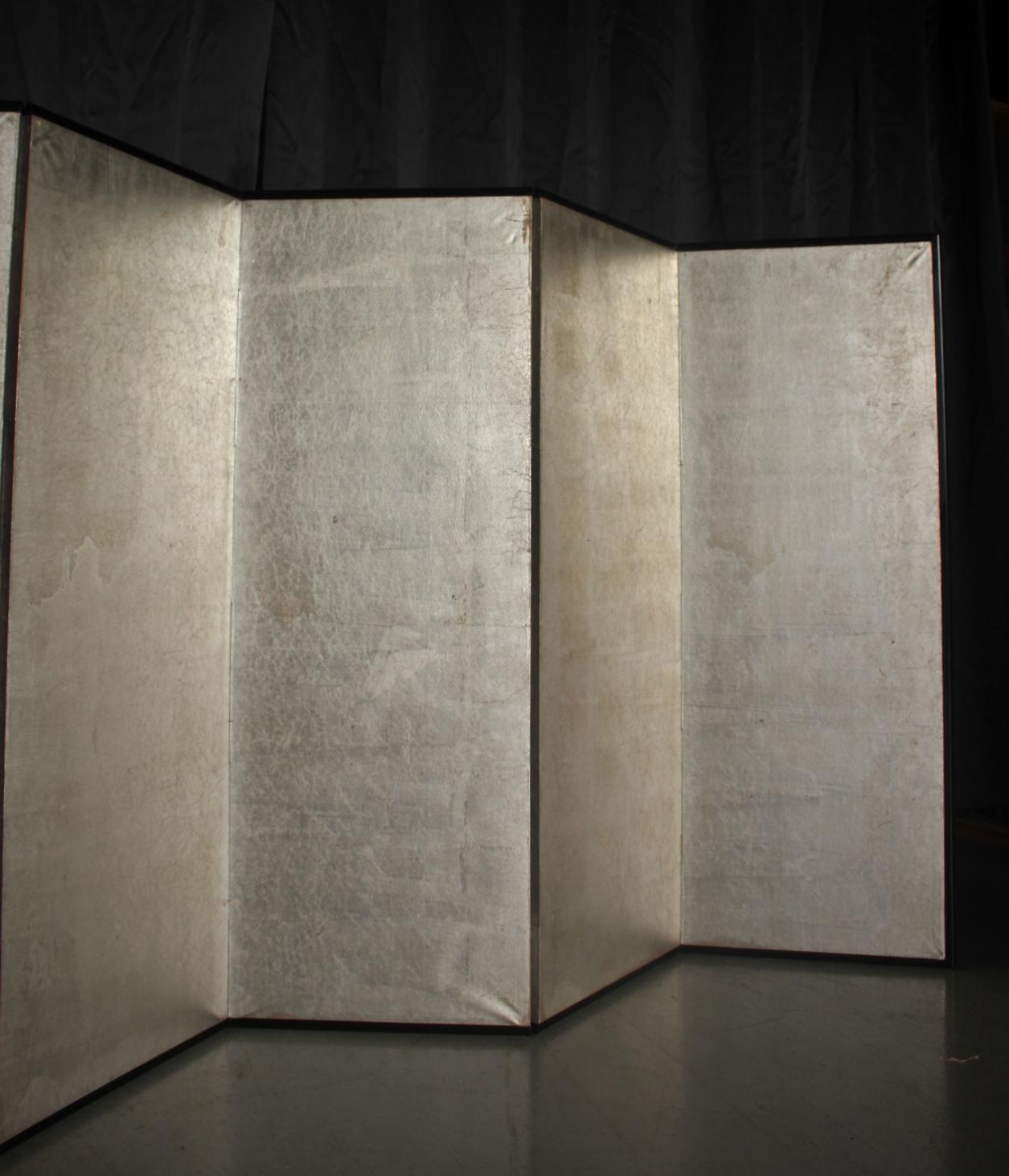 20th Century B55 Old Japanese silver paper 6panel folding screen middle size For Sale