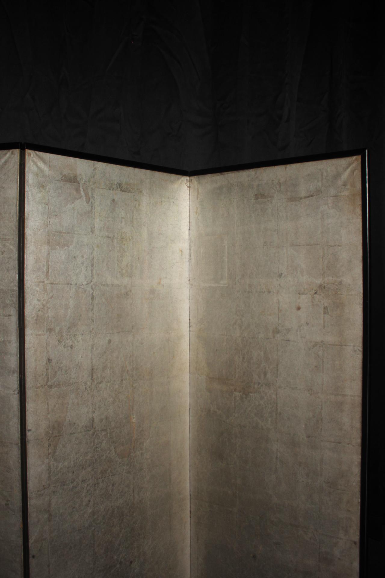 B56 Old Japanese silver paper 6panel folding screen middle size For Sale 5