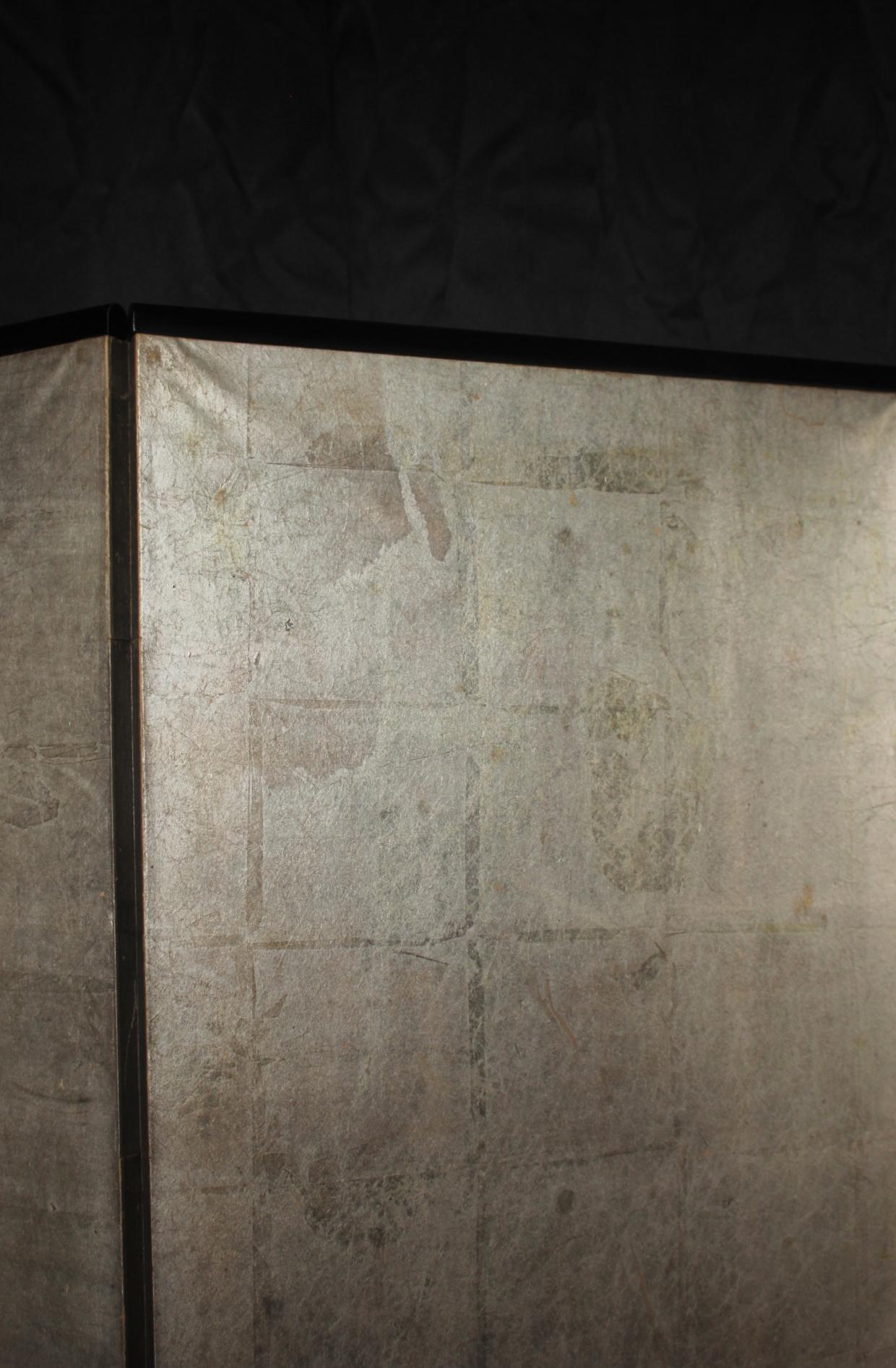 B56 Old Japanese silver paper 6panel folding screen middle size For Sale 6