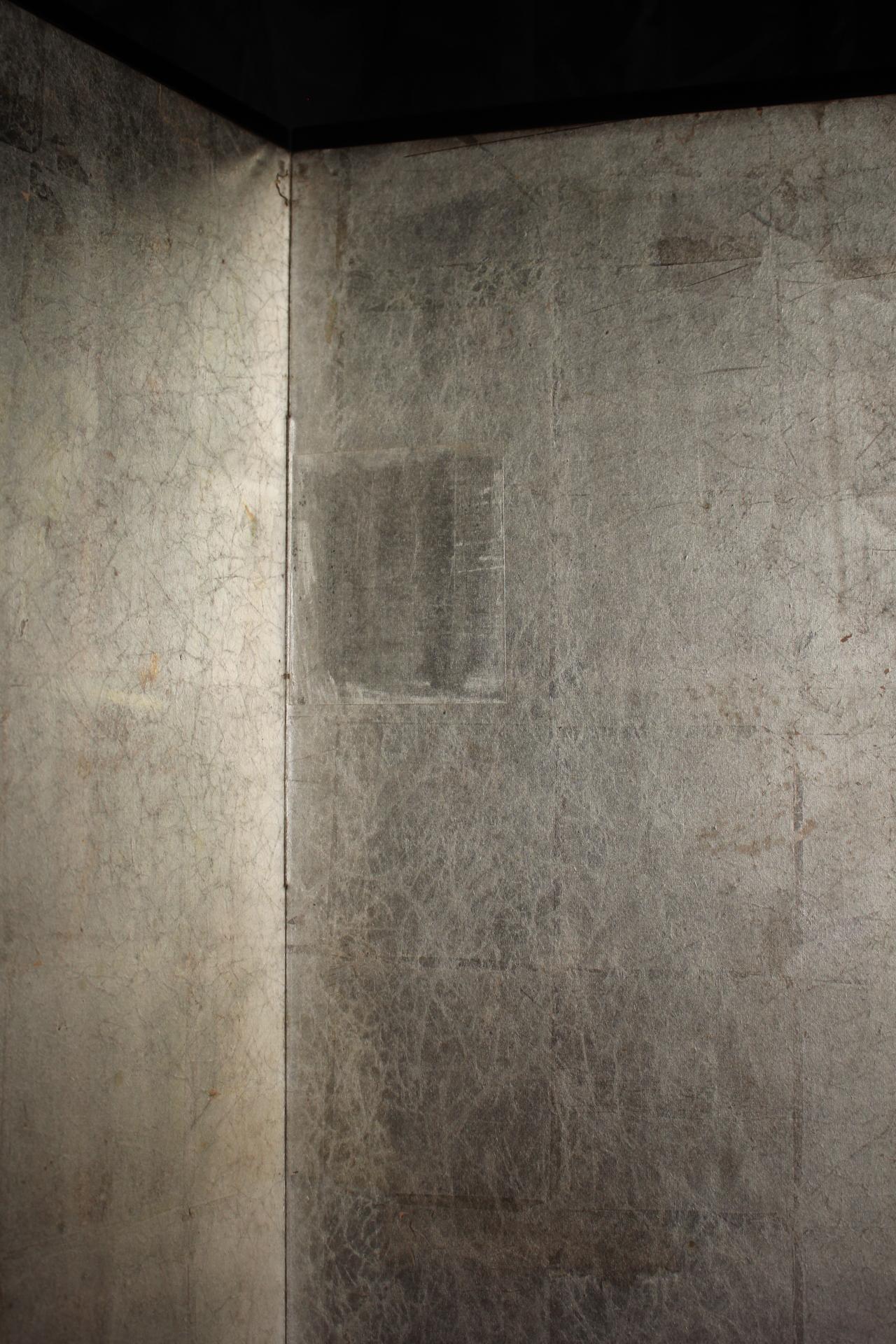 B56 Old Japanese silver paper 6panel folding screen middle size For Sale 7