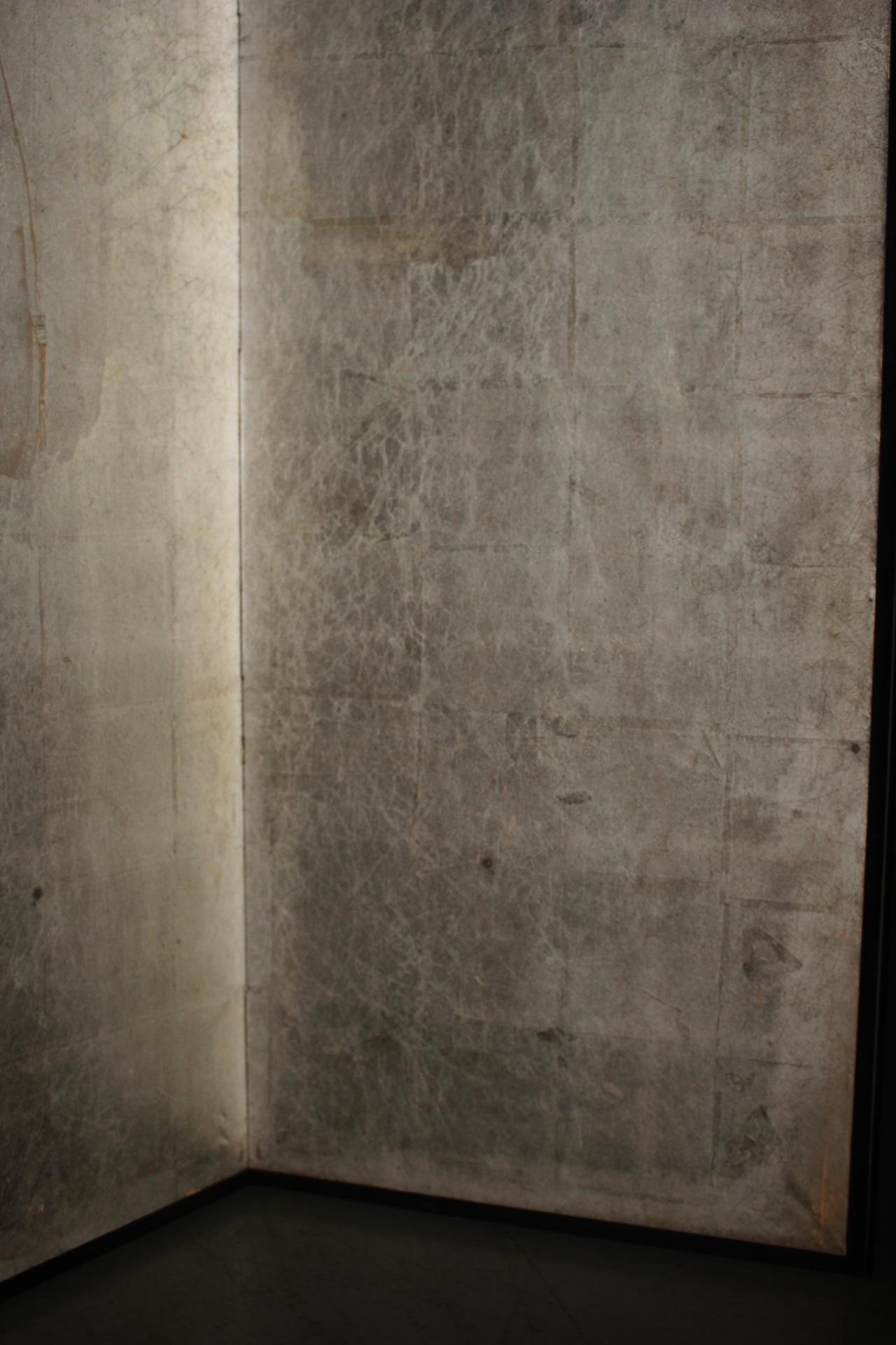 B56 Old Japanese silver paper 6panel folding screen middle size For Sale 8