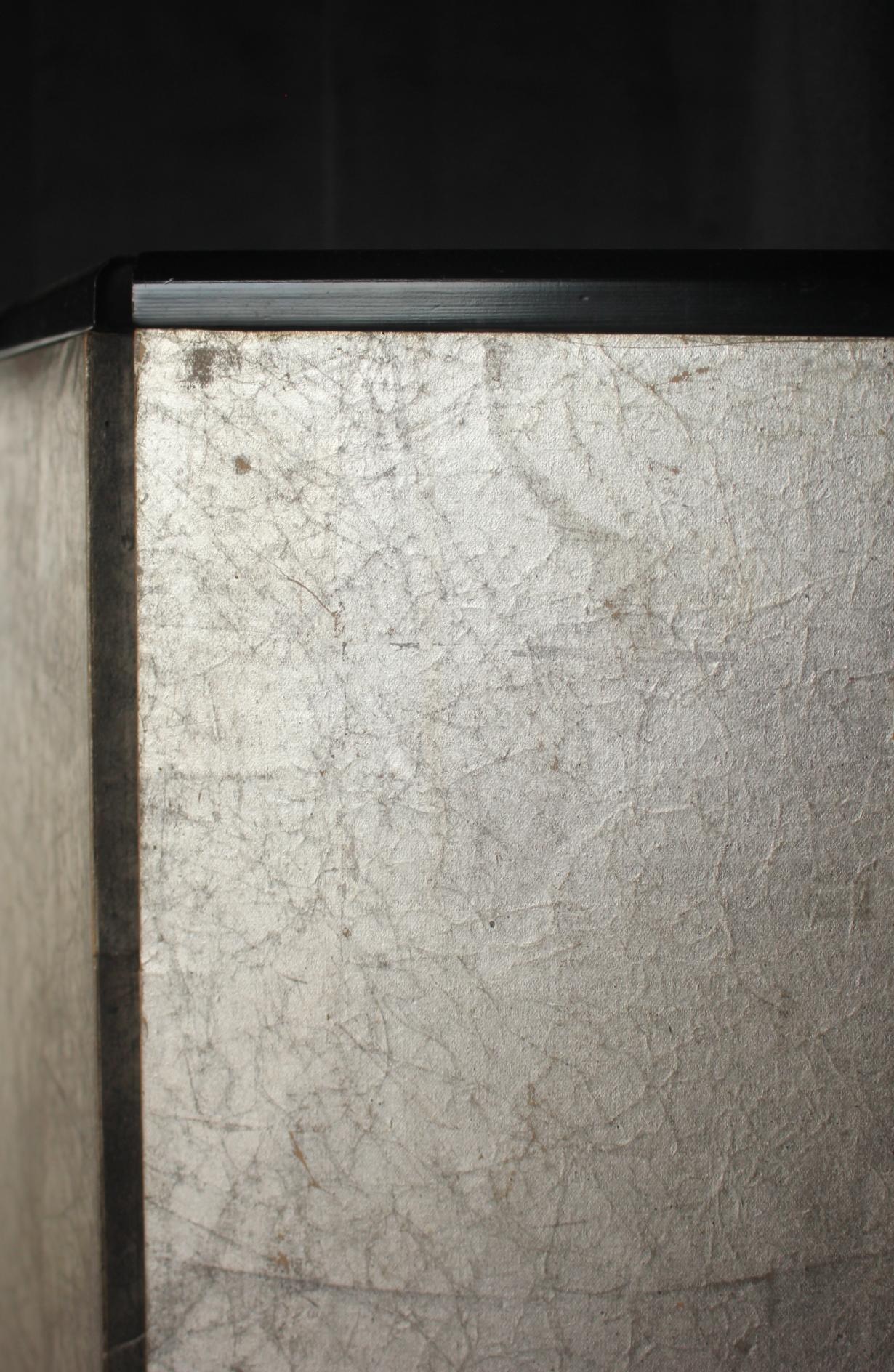 B56 Old Japanese silver paper 6panel folding screen middle size For Sale 10