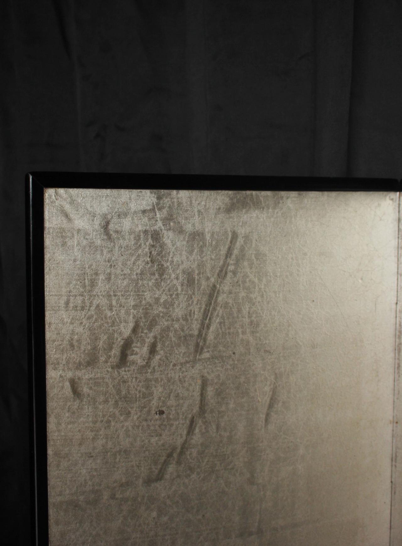 B56 Old Japanese silver paper 6panel folding screen middle size In Fair Condition For Sale In Niiza, JP