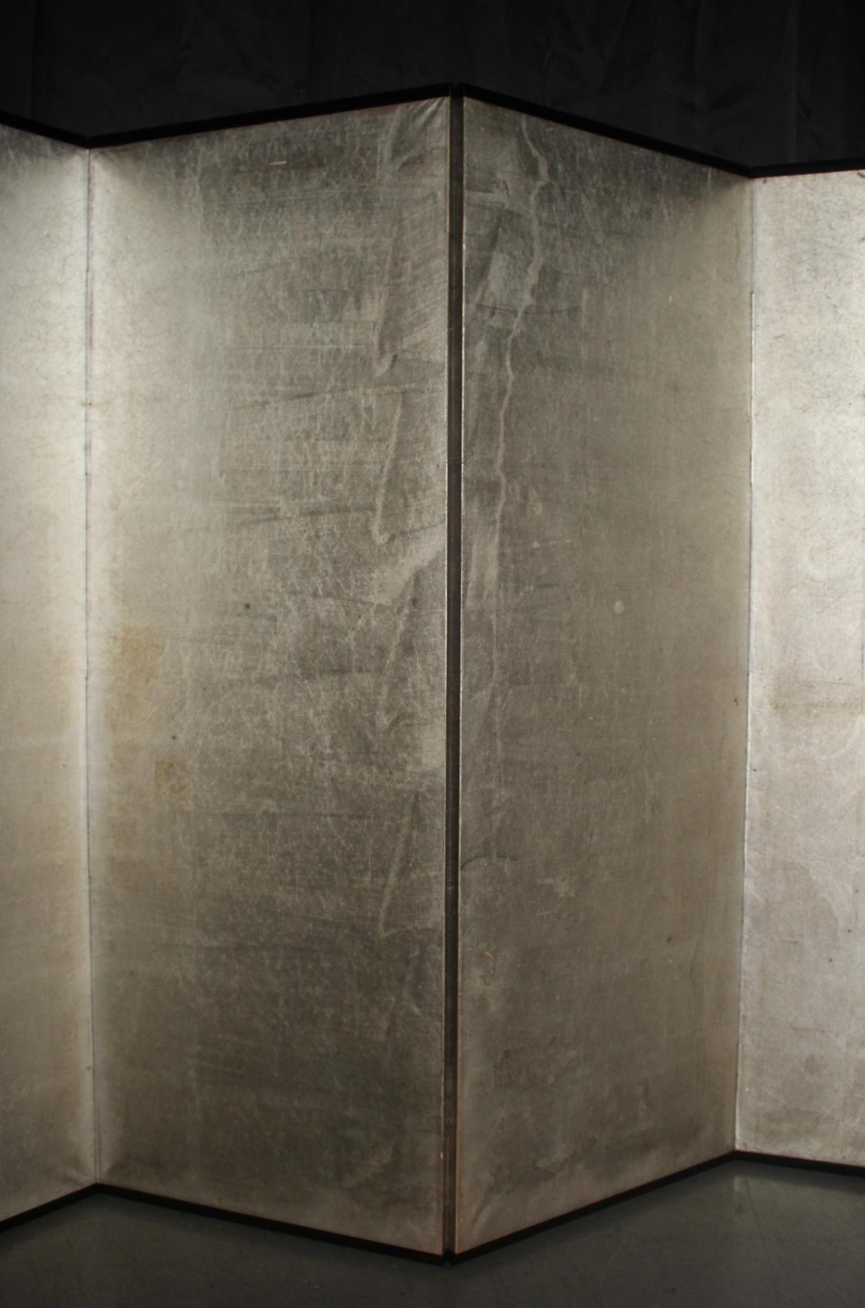 Wood B56 Old Japanese silver paper 6panel folding screen middle size For Sale