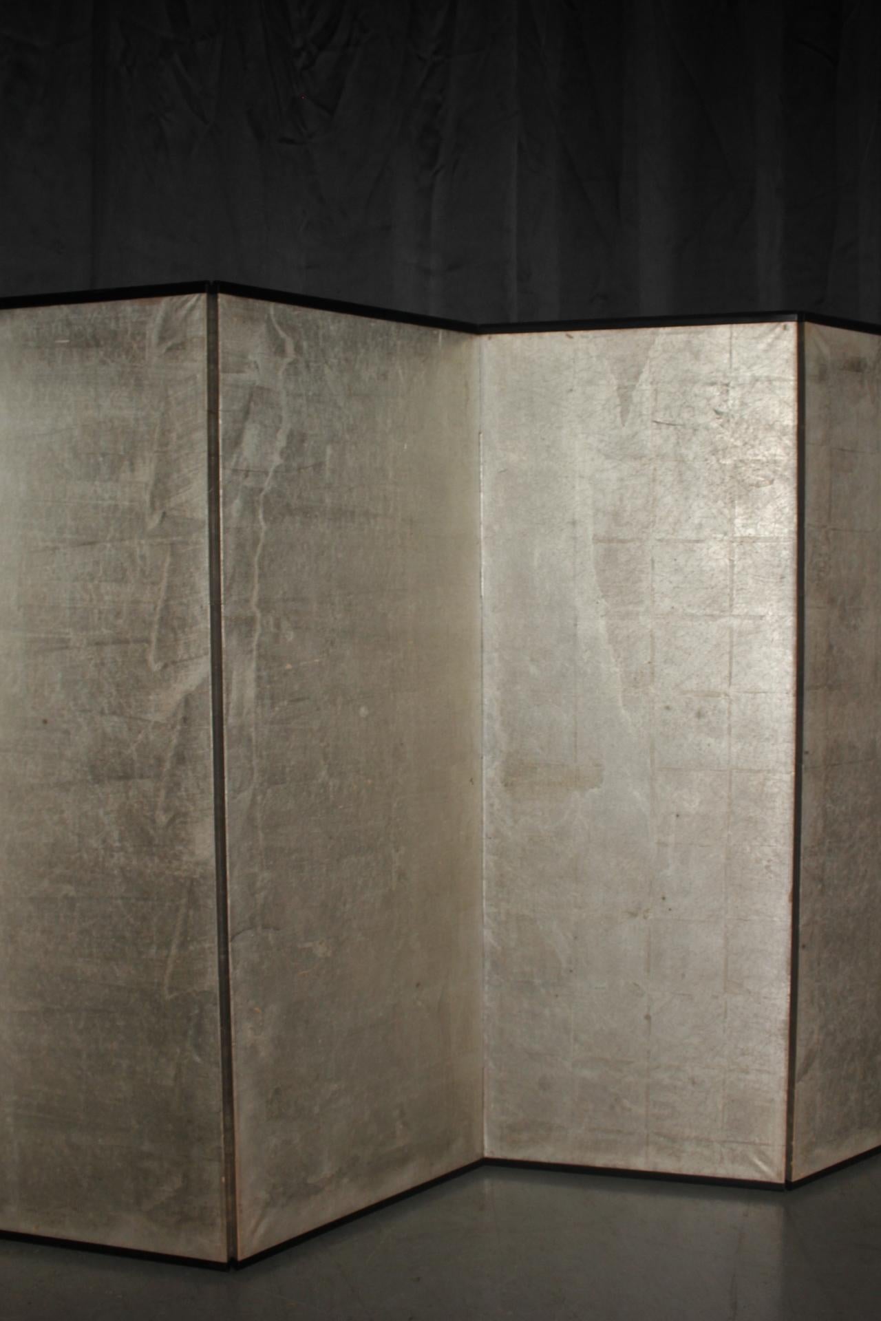 B56 Old Japanese silver paper 6panel folding screen middle size For Sale 1