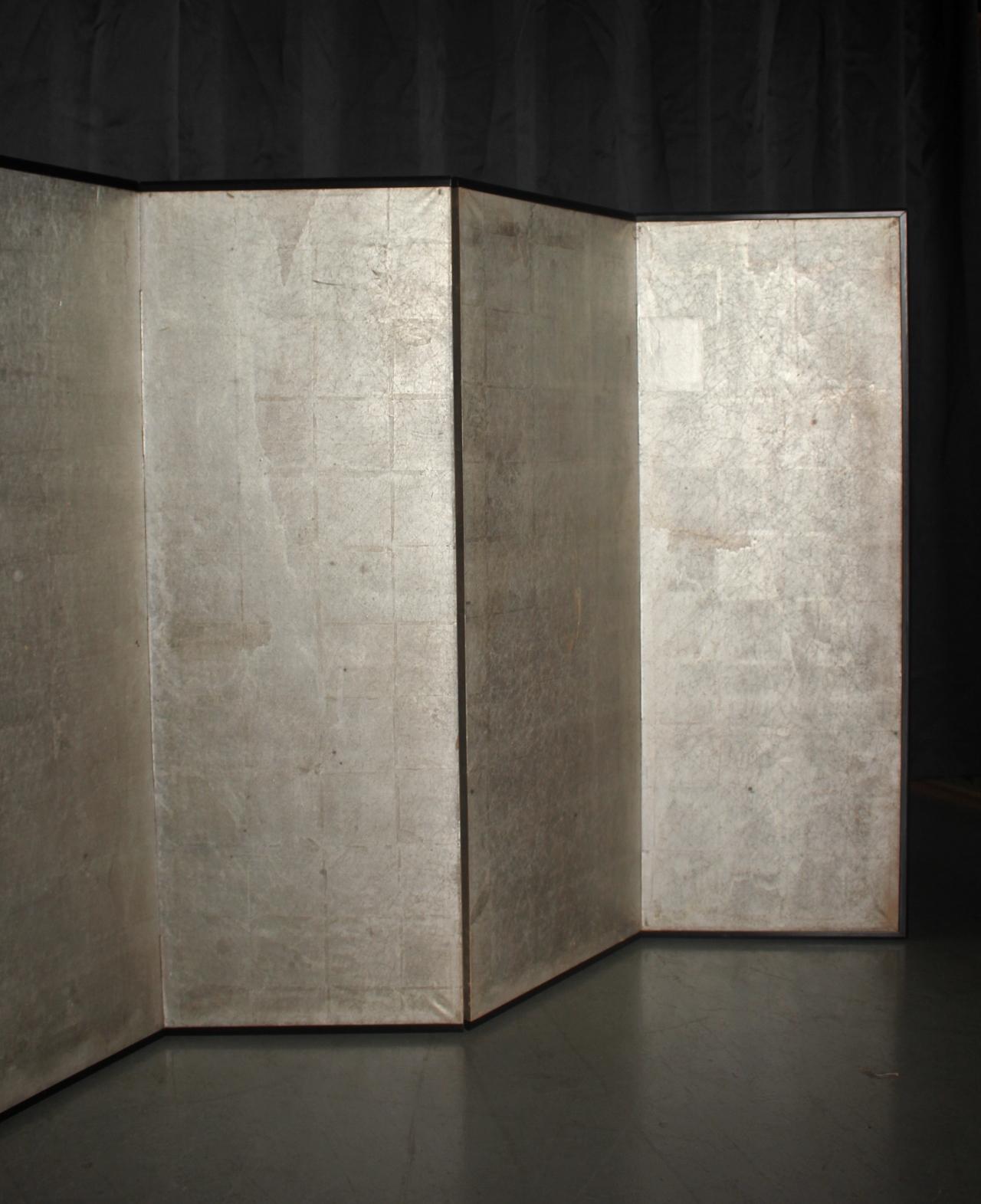 B56 Old Japanese silver paper 6panel folding screen middle size For Sale 2