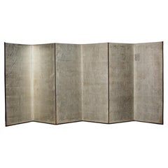B56 Old Japanese silver paper 6panel folding screen middle size