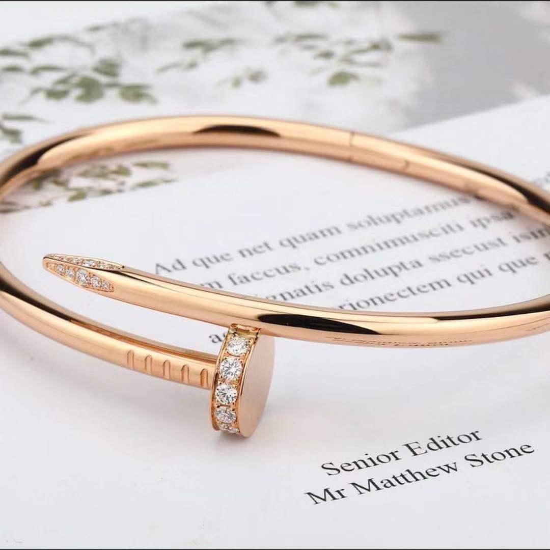 the pave nail bracelet - cartier inspired - 18k yellow gold - pink gold / 17