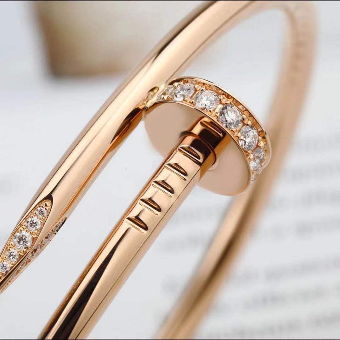 Brilliant Cut Cartier JUSTE UN CLOU Diamond Bracelet Rose Gold Size 17