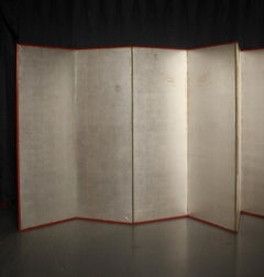 B73 Old Japanese 6panels, Silver Paper, folding Screen, red remmed