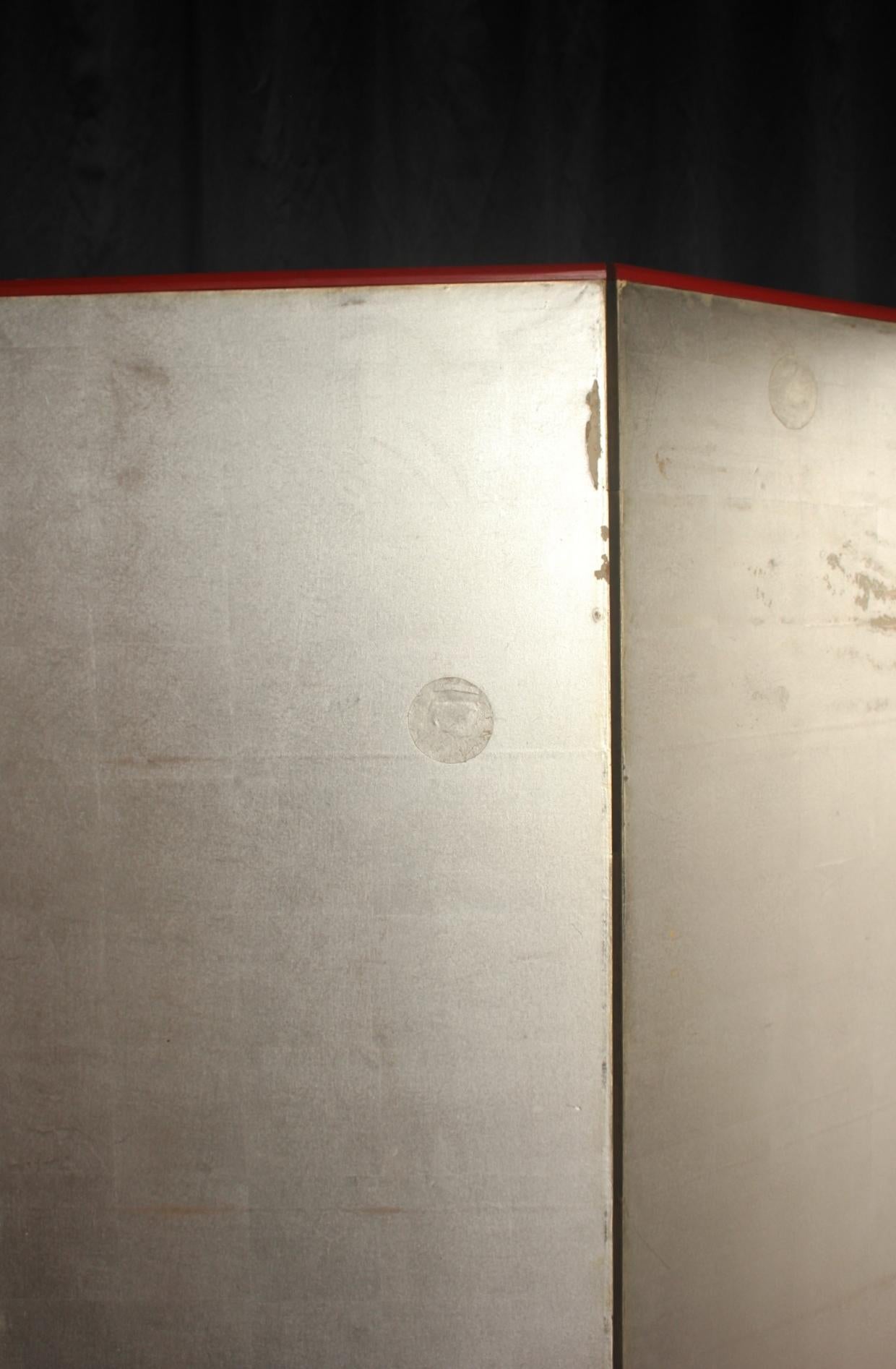 B73 Altjapanisch 6Tafeln, Silberpapier, Foldescreen, rot umrandet (Papier) im Angebot