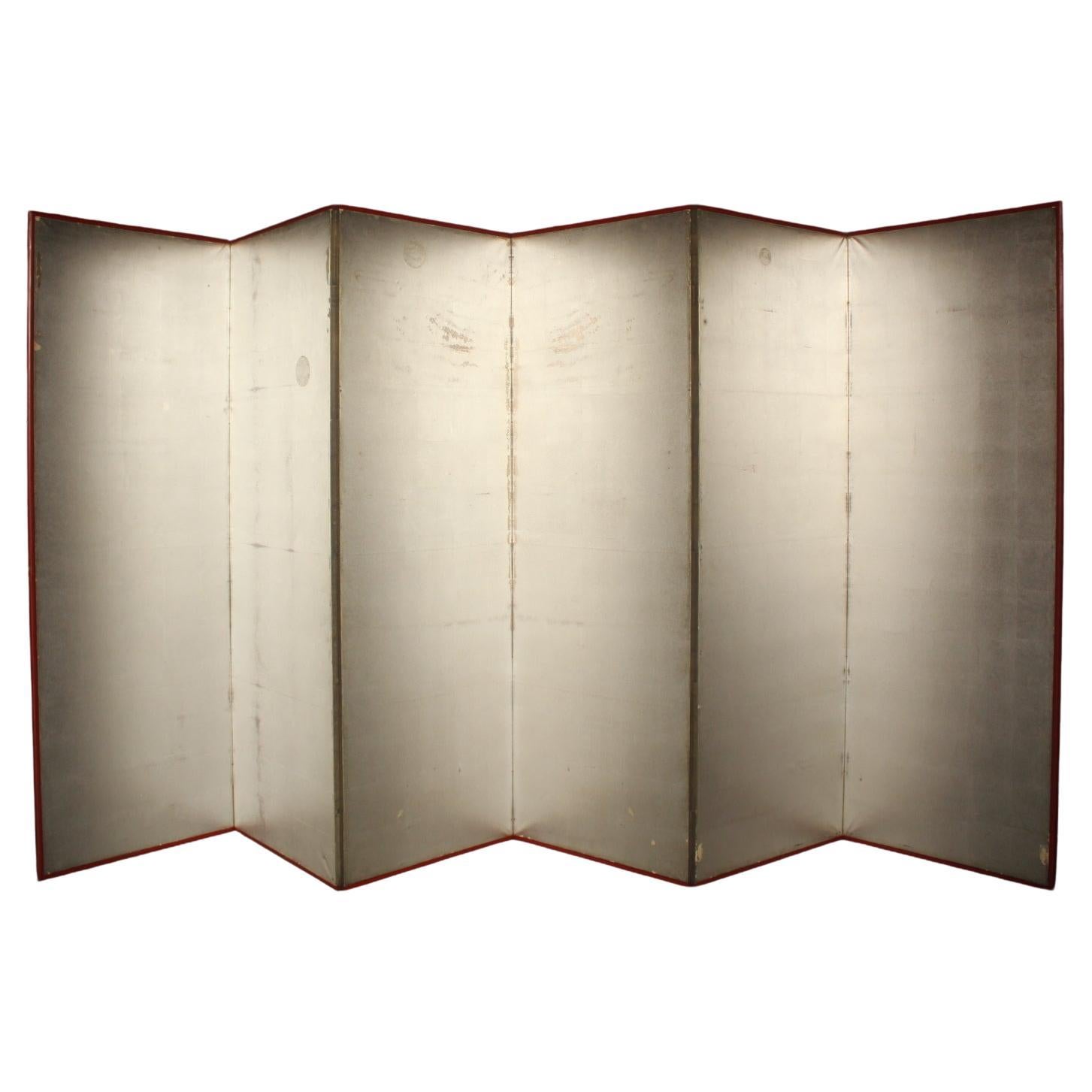 B73 Altjapanisch 6Tafeln, Silberpapier, Foldescreen, rot umrandet