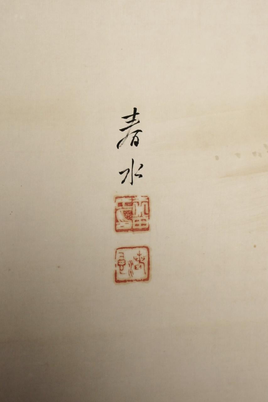 B76 Japanische Antiquitäten 6Paneele, Weiße Pflaumenblüten und Pfau, Faltwand (Papier) im Angebot