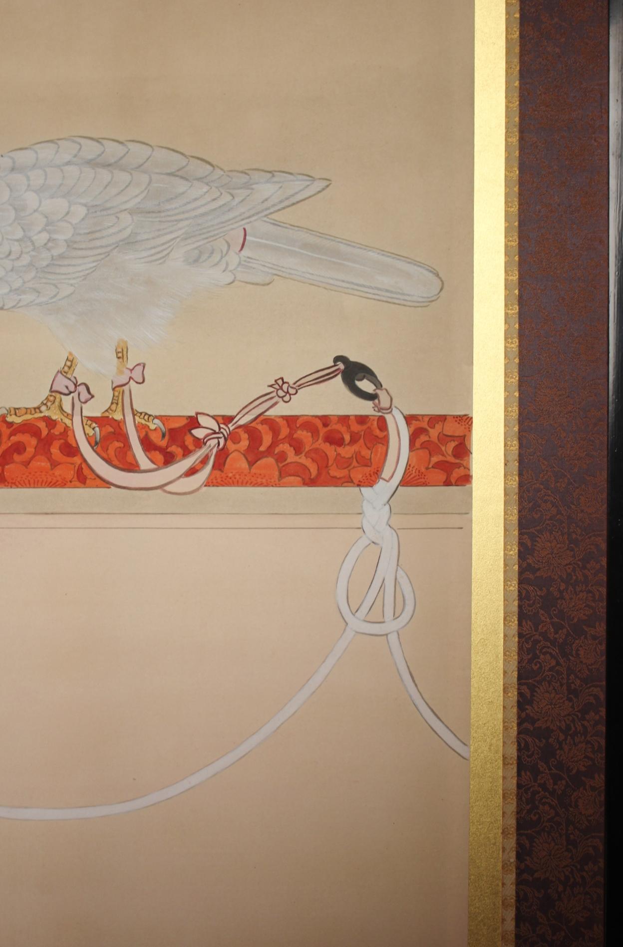 B77 Antiguo biombo japonés de 6 paneles, Halconero en venta 10