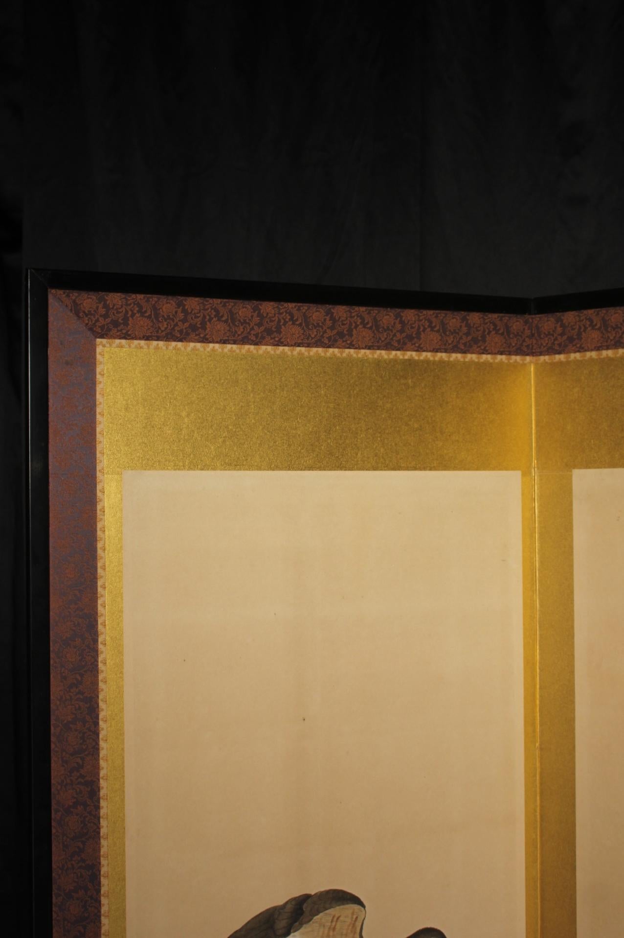 B77 Antiguo biombo japonés de 6 paneles, Halconero Japonés en venta