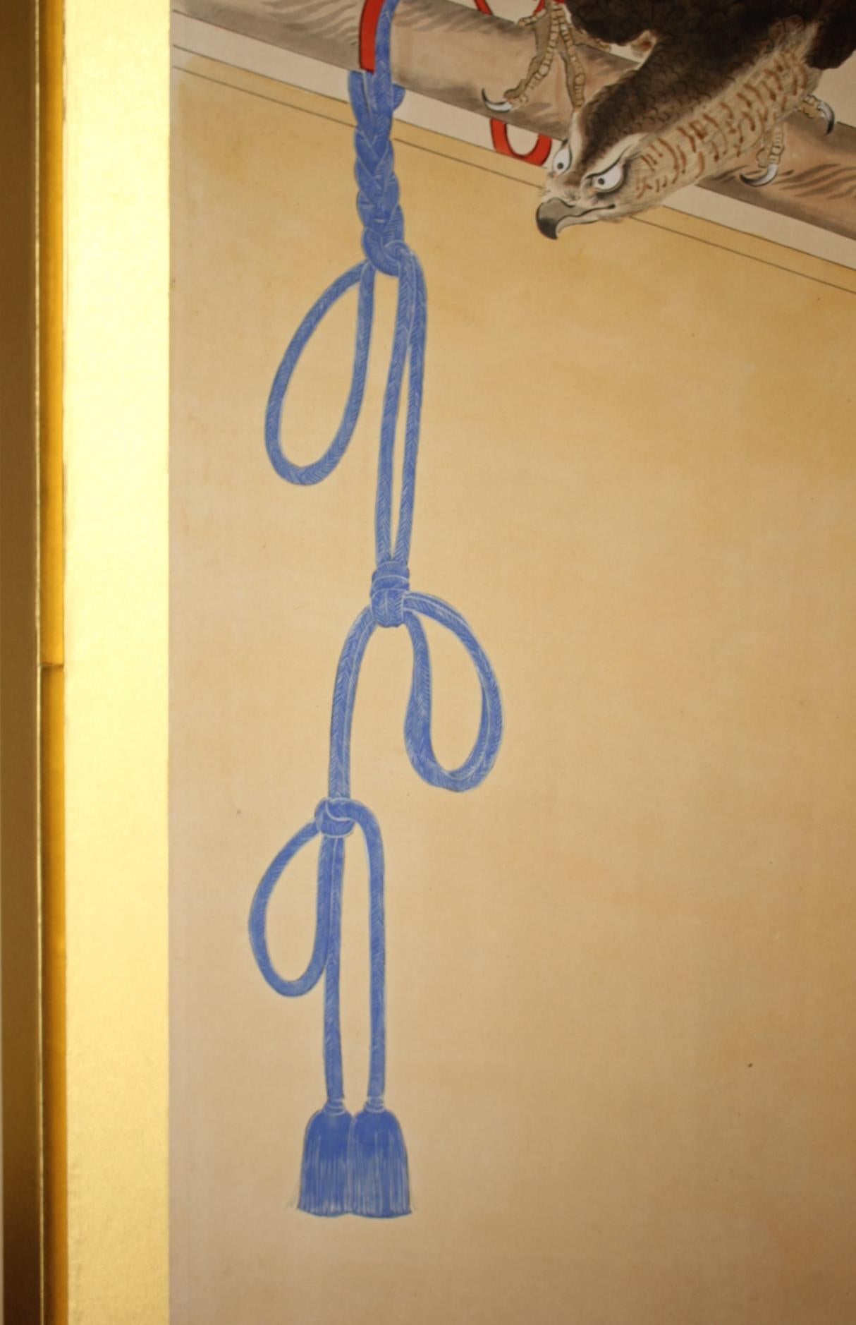 B77 Antiguo biombo japonés de 6 paneles, Halconero Papel en venta