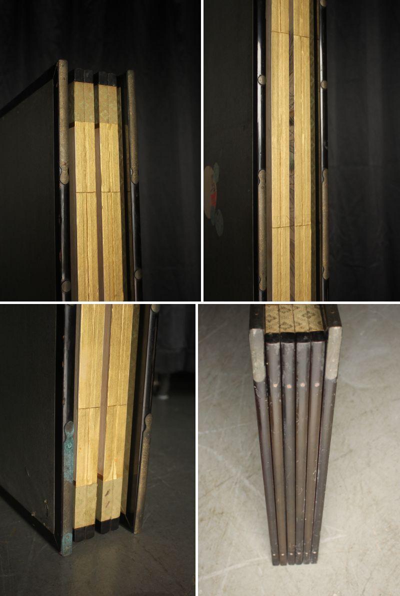 B78 Antigüedades Japonesas 6paneles, Flores de Ciruelo Blancas y Pavo Real, Biombo plegable en venta 10