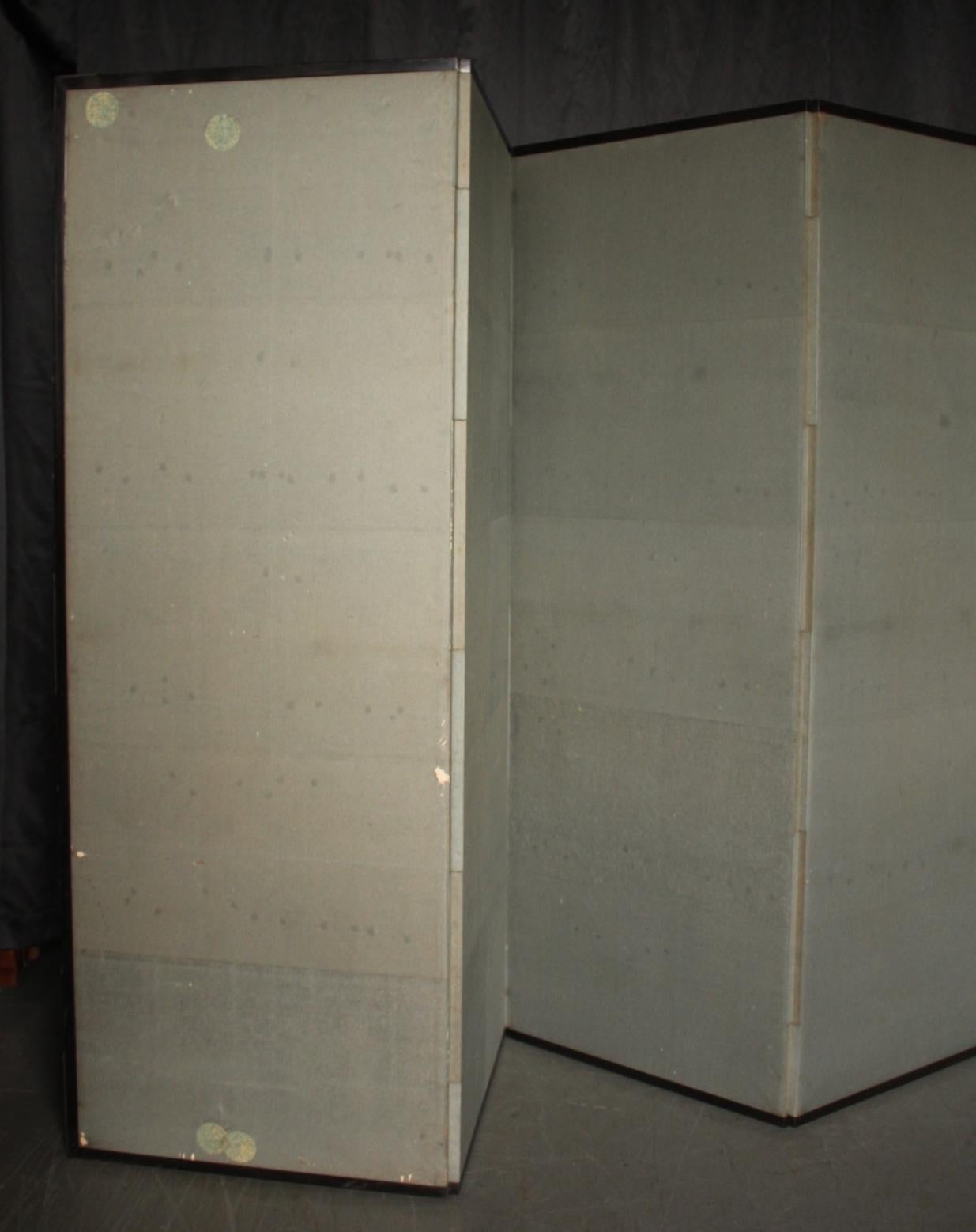 B78 Antigüedades Japonesas 6paneles, Flores de Ciruelo Blancas y Pavo Real, Biombo plegable en venta 12