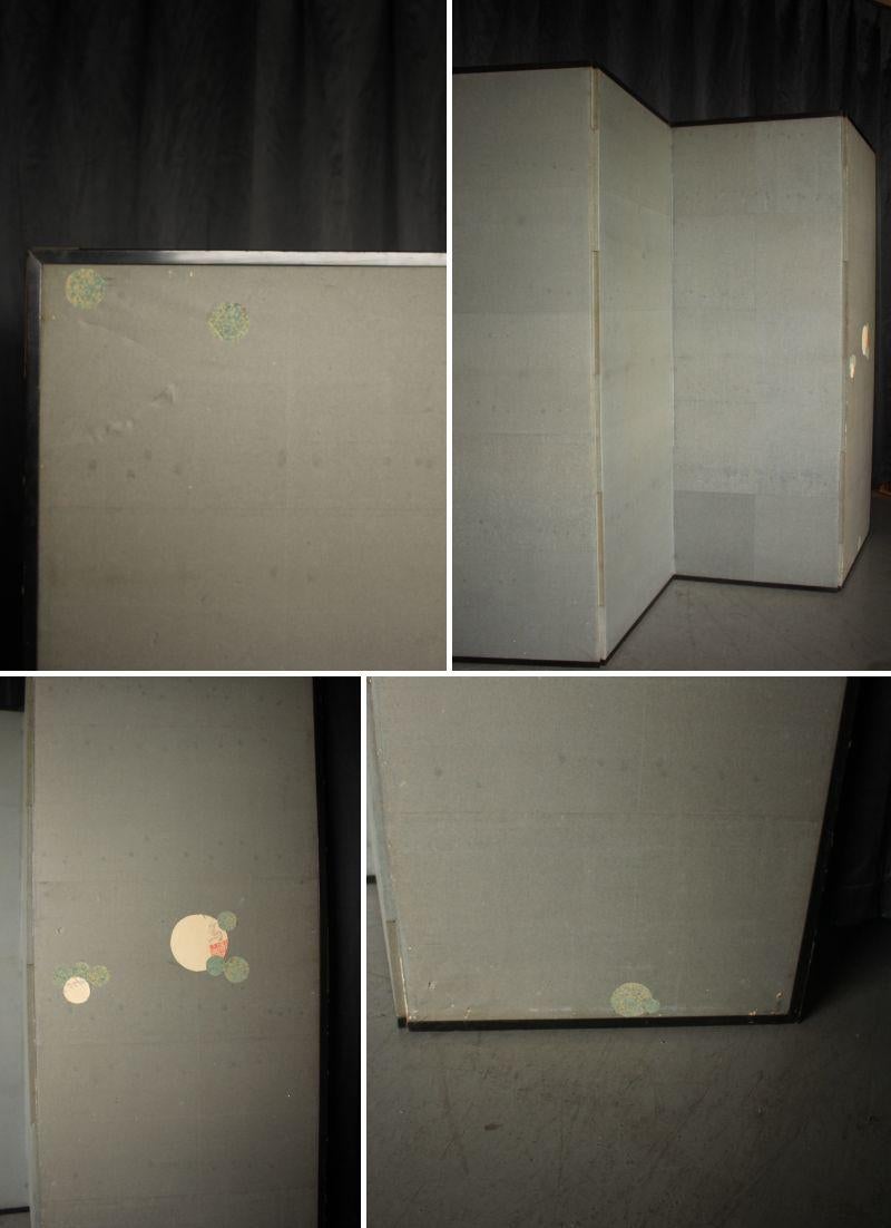 B78 Antigüedades Japonesas 6paneles, Flores de Ciruelo Blancas y Pavo Real, Biombo plegable en venta 13