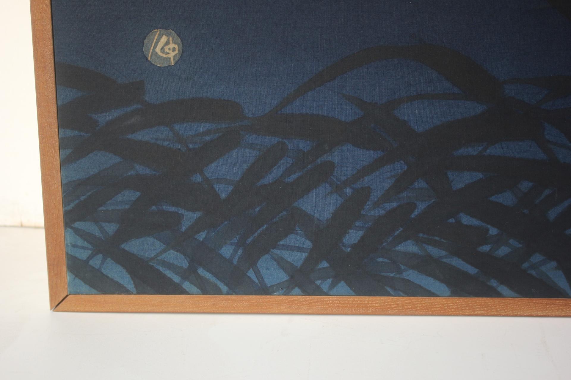 B79 Altjapanische Kunst ein Paravent, Byobu 2panel, Weißer Reiher gefärbter Stoff im Angebot 5