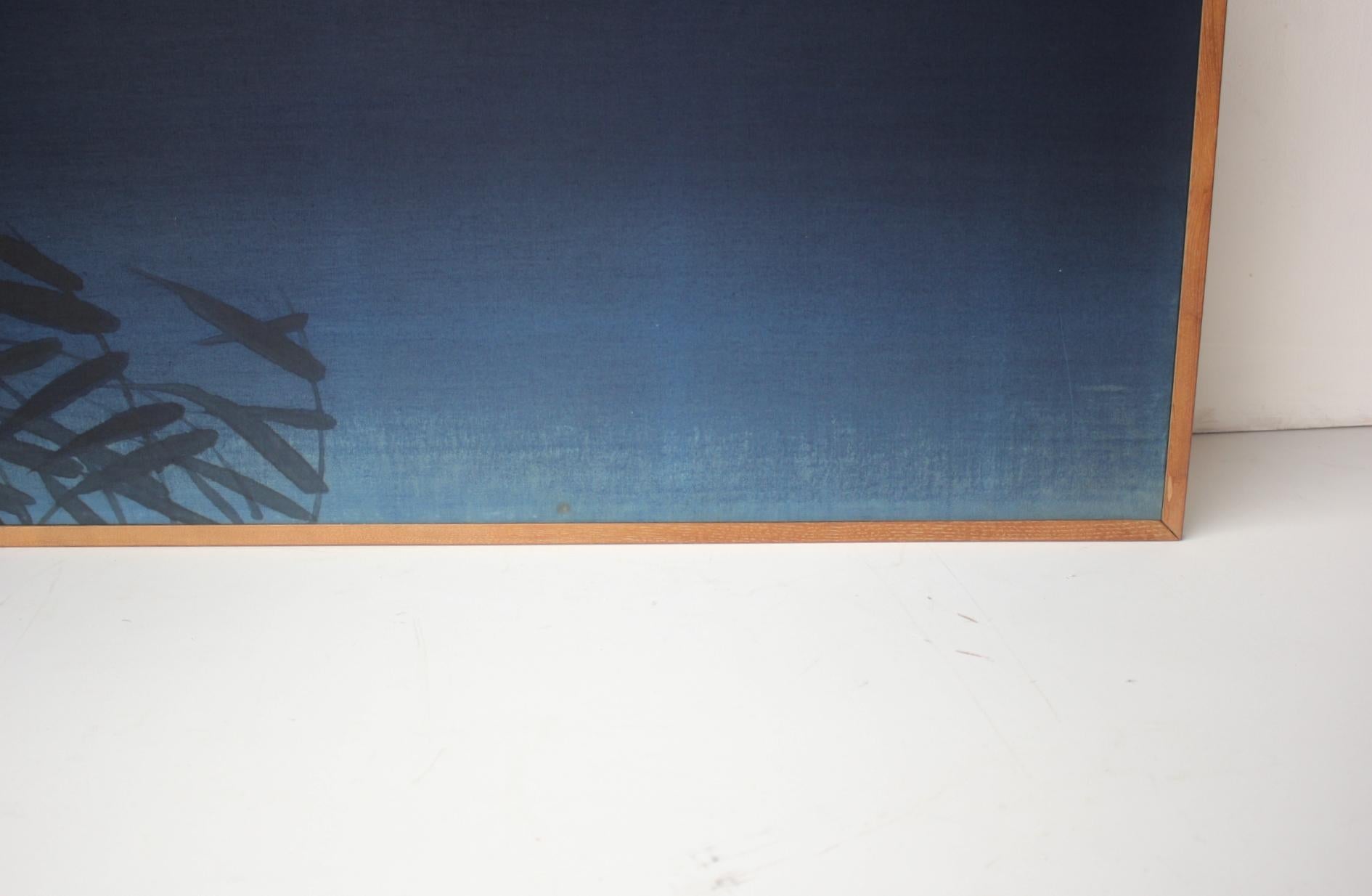 B79 Altjapanische Kunst ein Paravent, Byobu 2panel, Weißer Reiher gefärbter Stoff im Angebot 8