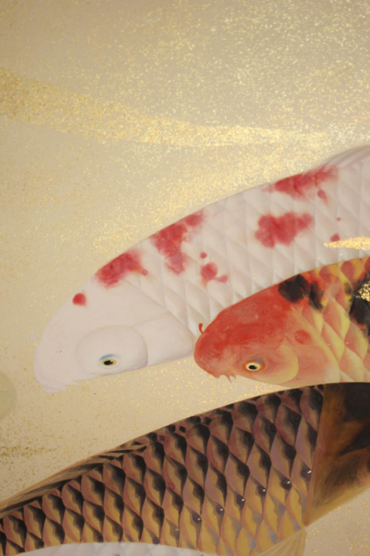 B80 Old Japanese Art two folding screens, Byobu 2panel, Carp in flowing water en venta 10