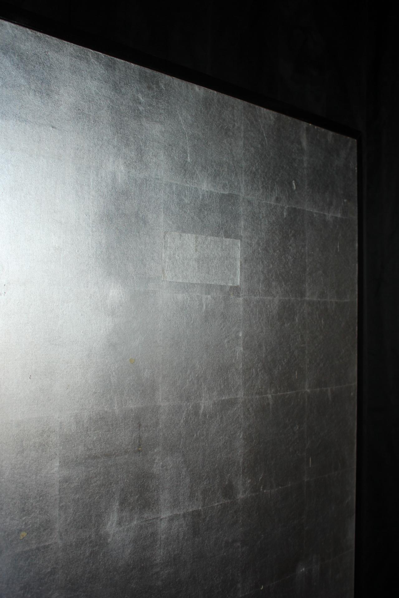 B81 Old Japanese Antiques 6panels, Silver Paper, folding Screen, Black remmed im Angebot 9