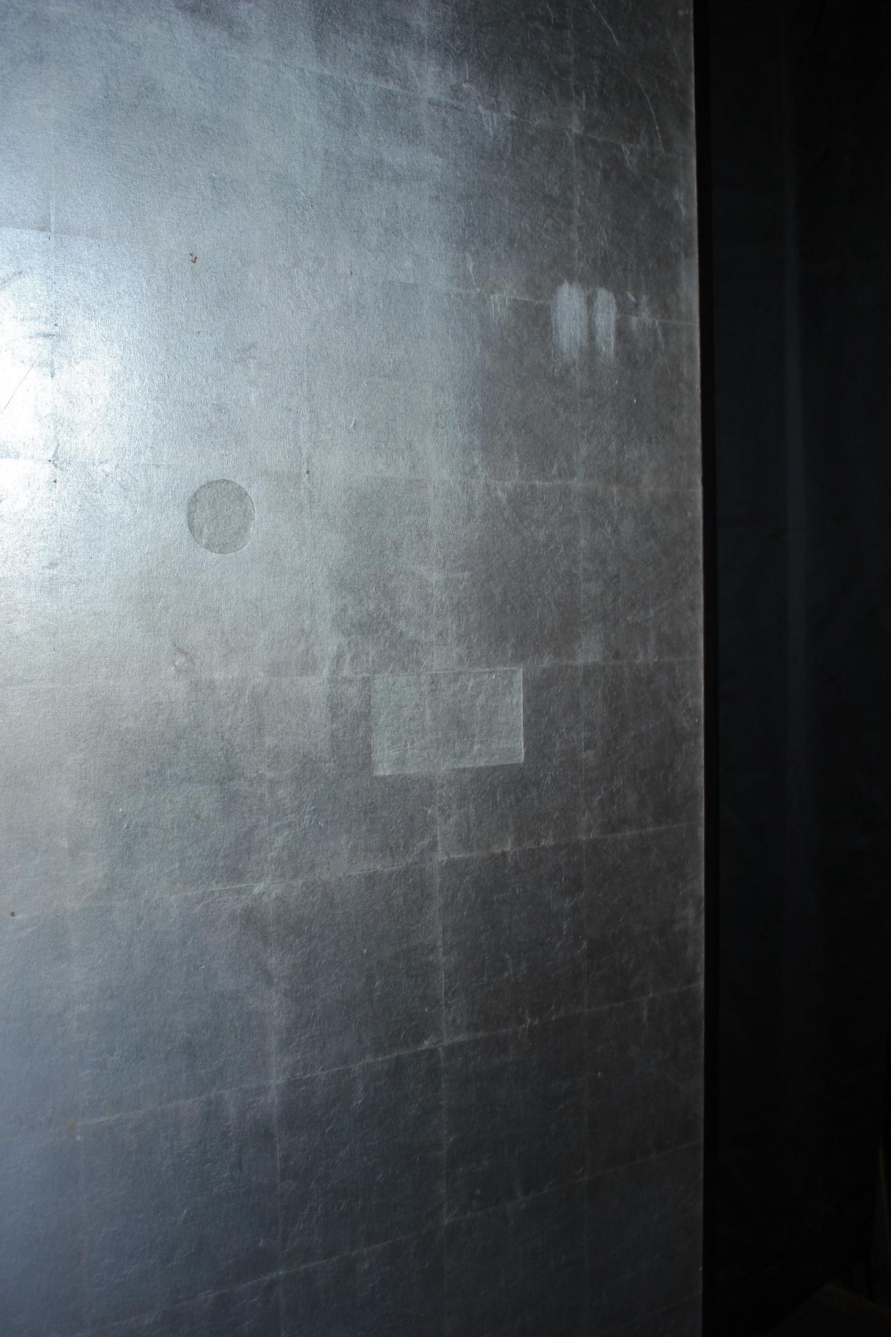 B81 Old Japanese Antiques 6panels, Silver Paper, folding Screen, Black remmed im Angebot 10