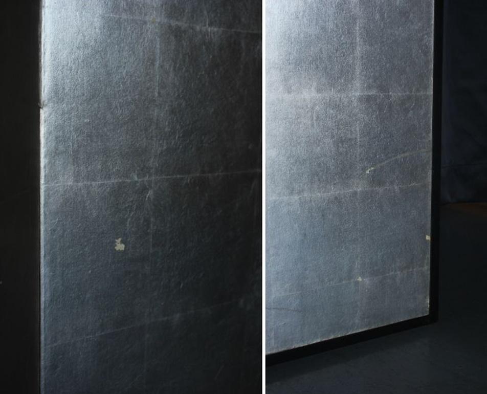 B81 Old Japanese Antiques 6panels, Silver Paper, folding Screen, Black remmed im Angebot 11