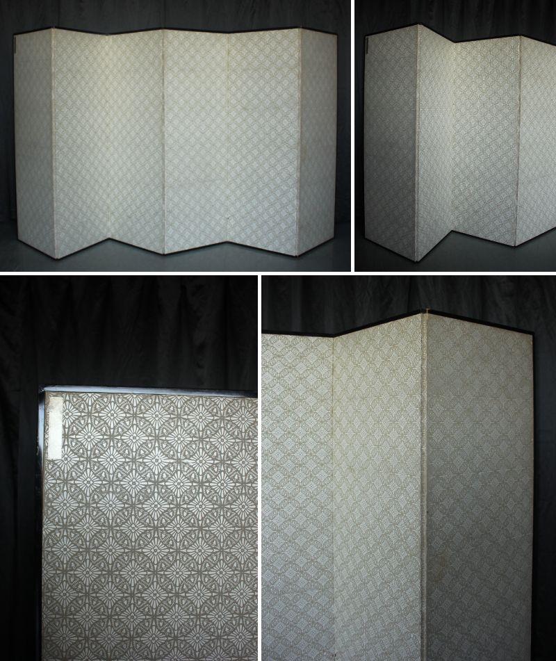 B81 Old Japanese Antiques 6panels, Silver Paper, folding Screen, Black remmed im Angebot 12