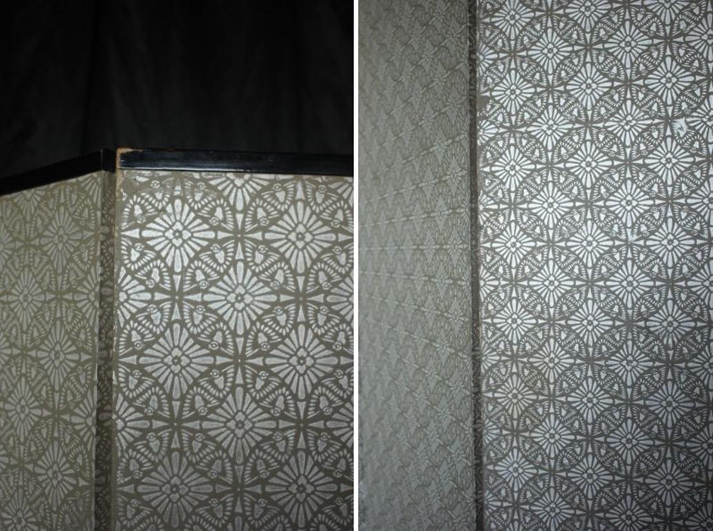 B81 Old Japanese Antiques 6panels, Silver Paper, folding Screen, Black remmed im Angebot 13