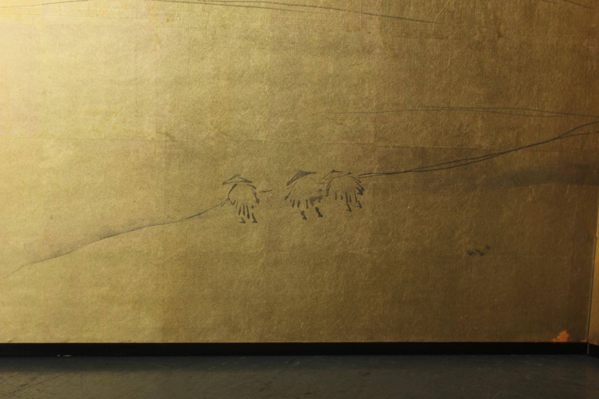 B84 Japanese art, Ink painting on gold folding screen, Sailor, 2-panel im Angebot 2