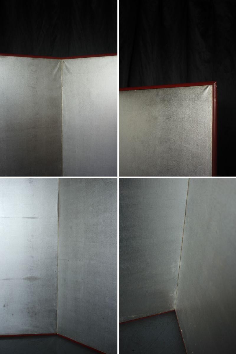 B85 Old Japanese 6panels, Silver Paper, folding Screen, red remmed im Angebot 9