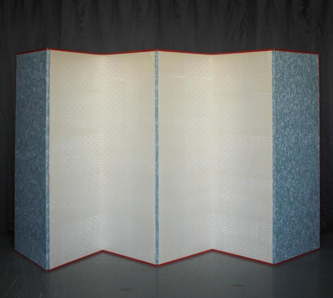 B85 Old Japanese 6panels, Silver Paper, folding Screen, red remmed im Angebot 10