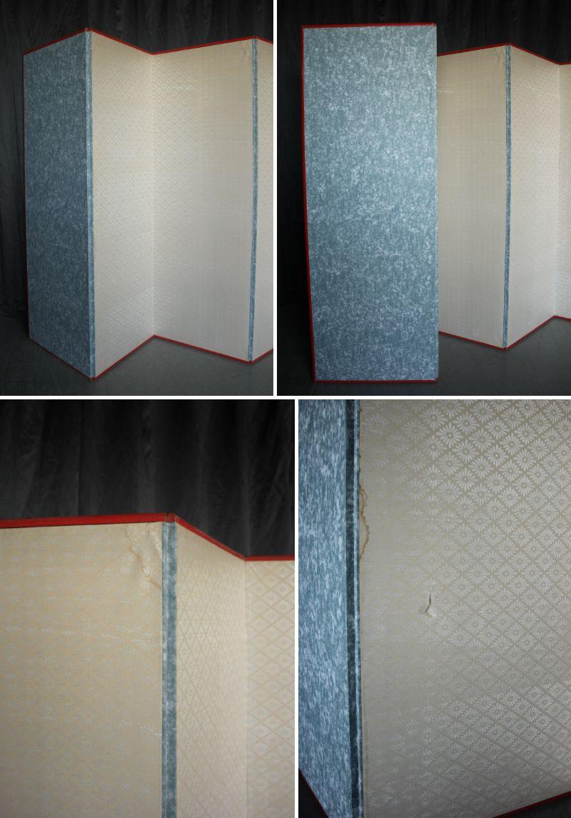 B85 Old Japanese 6panels, Silver Paper, folding Screen, red remmed im Angebot 11