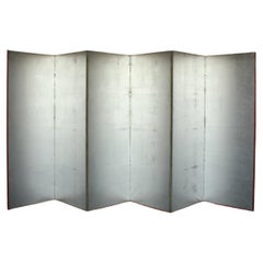 B85 Old Japanese 6panels, Silver Paper, folding Screen, red remmed